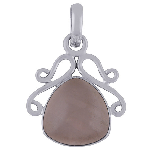 Rose Quartz Natural Gemstone 925 Sterling Solid Silver Trillion Cabochon Handmade Pendant