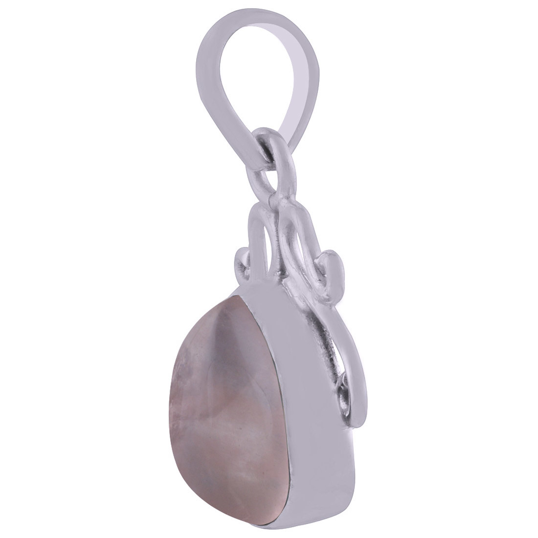 Rose Quartz Natural Gemstone 925 Sterling Solid Silver Trillion Cabochon Handmade Pendant