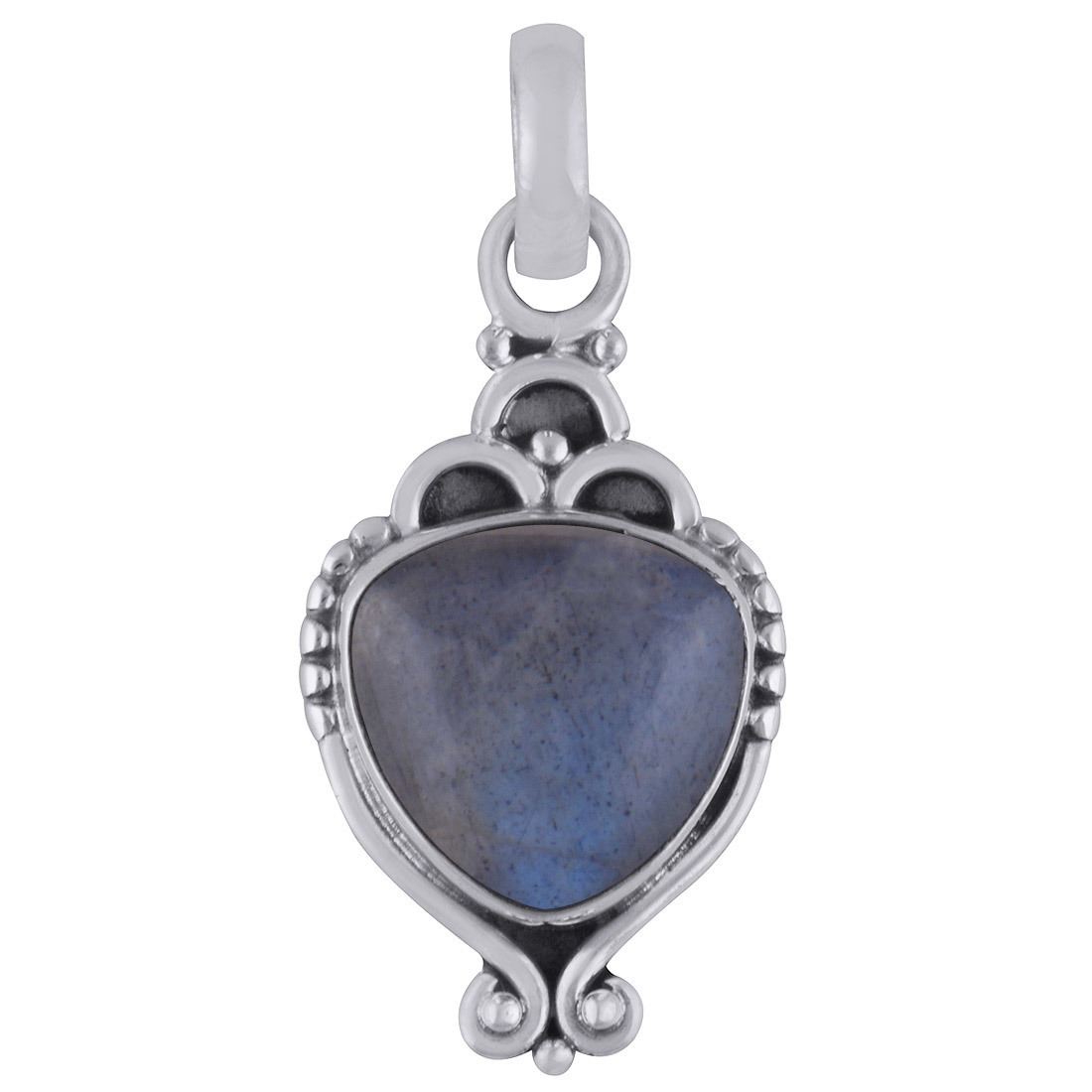 RAINBOW NATURAL GEMSTONE 925 STERLING SOLID SILVER TRILLION CABOCHON HANDMADE PENDANT