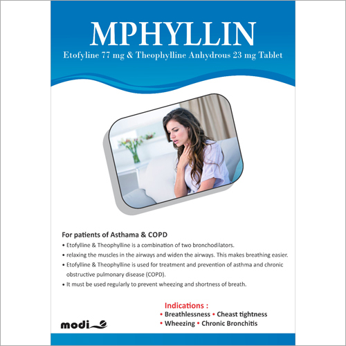 Etofyline 77mg and Theophylline Anhydrous 23mg Tablets By MODI LIFECARE IND LTD