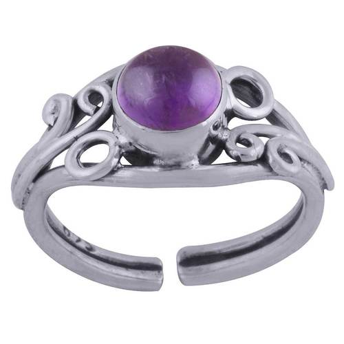 AMETHYST NATURAL GEMSTONE 925 STERLING SOLID SILVER ROUND CABOCHON HANDMADE TOE RING