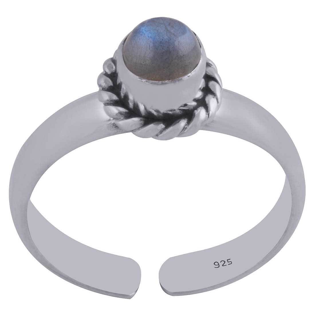 RAINBOW NATURAL GEMSTONE 925 STERLING SOLID SILVER ROUND CABOCHON HANDMADE TOE RING