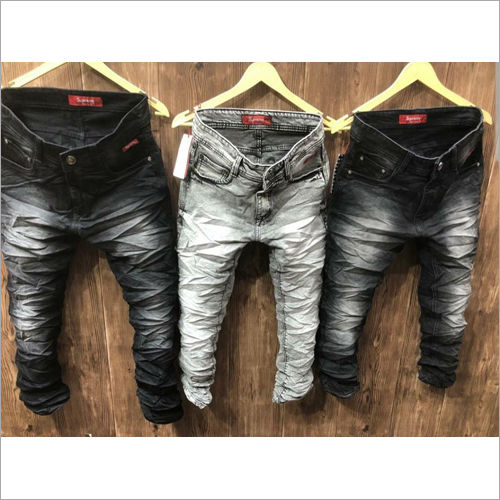 Available In Different Color Mens Fancy Wrinkled Jeans