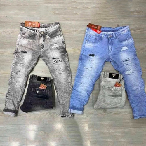 Mens Casual Wrinkled Jeans