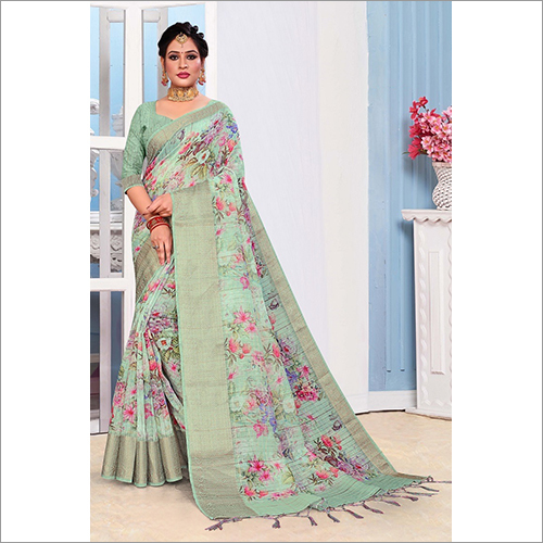 Casual Ladies Linen Zari Sarees