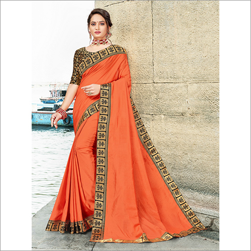 Casual Ladies Orange Lace Border Sarees