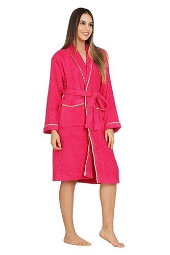 Divine Overseas Cotton Bathrobe - 100% Cotton, XL Size 108 cm Length, Romantic Fuchsia Color | Soft Ultra Soft Touch, 2 Pockets, Plain Dyed Terry Fabric, Suitable for Home, Hotel, Beach, Gift