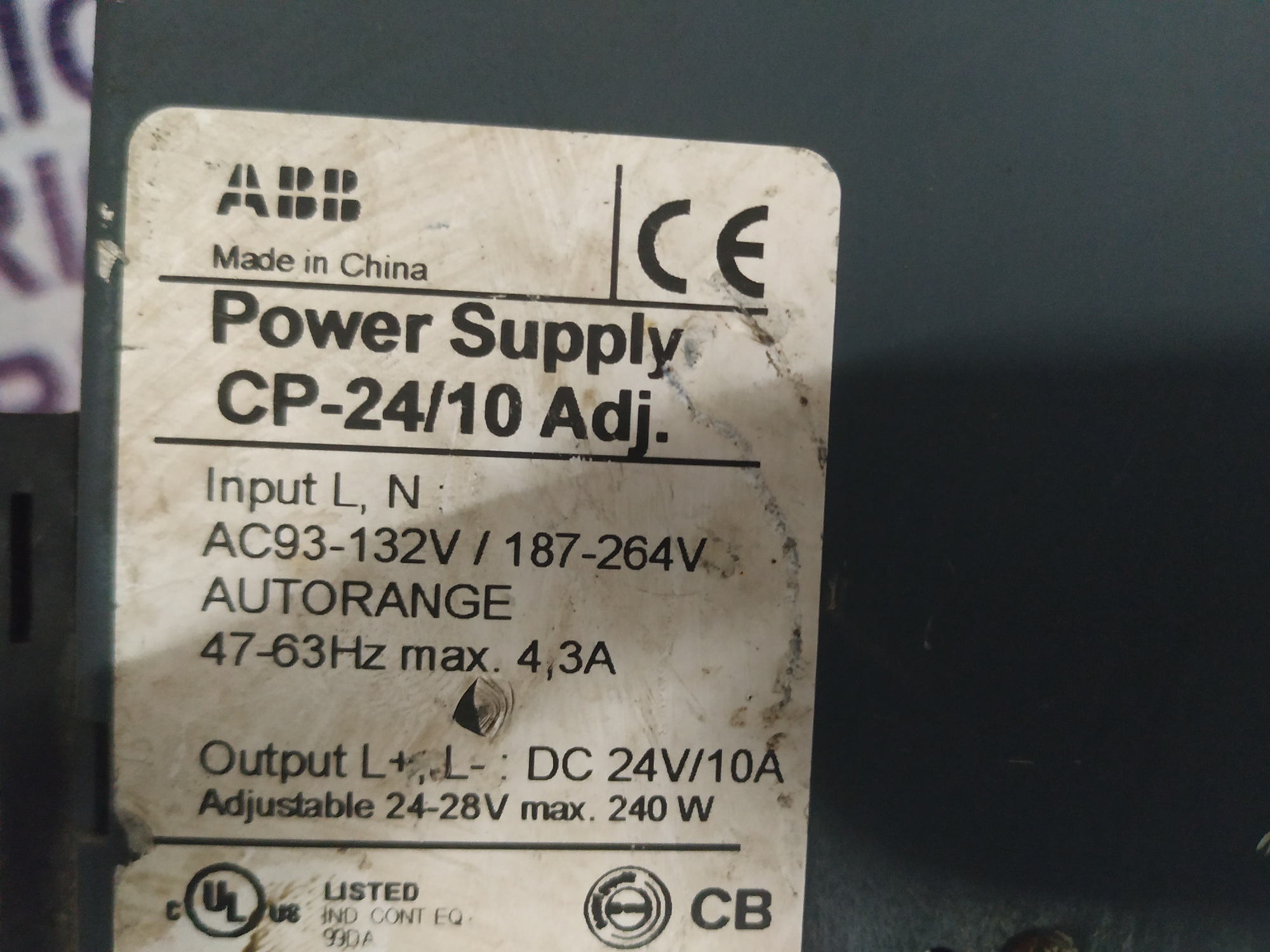 ABB POWER SUPPLY CP-24/10 ADJ