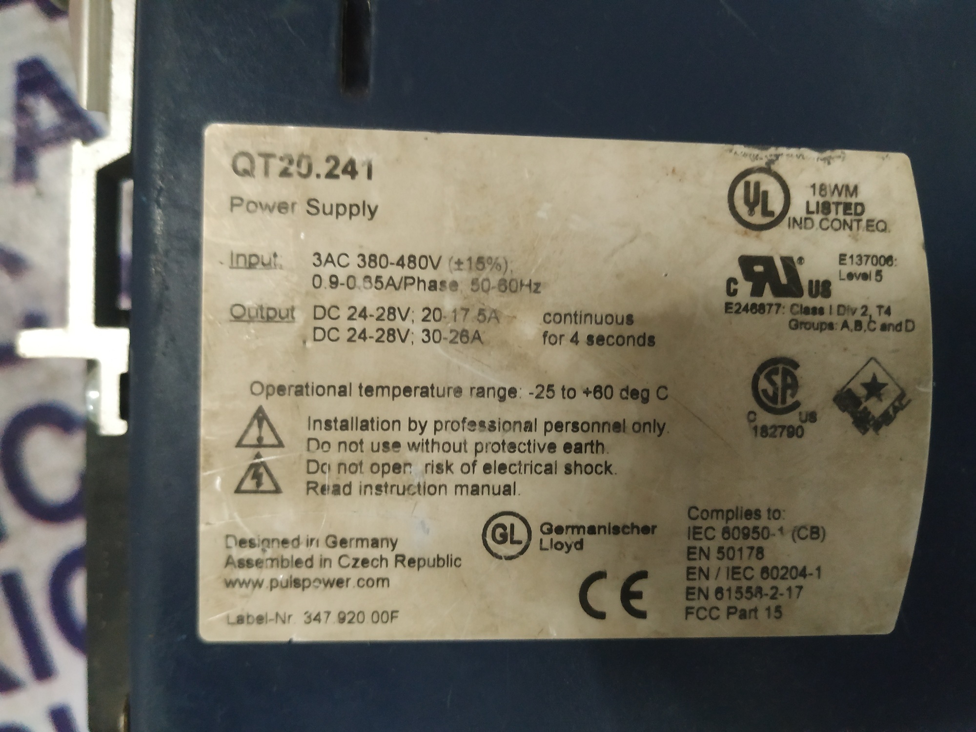 PULS POWER SUPPLY QT20.241