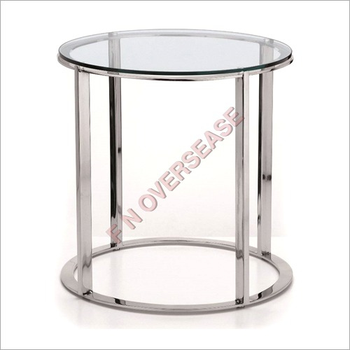 SS Round Side Table With Polished Finish