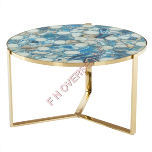SS Table Resin Top With Polished Finish