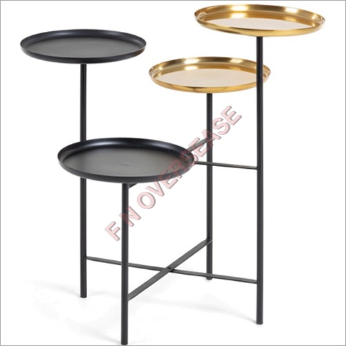 Brass Iron Side Table With Matt Black Finish