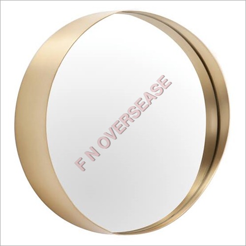 SS Frame With Brass Finish Round Mirror