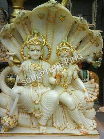 Marble Laxmi Narayan Statue With Shesha-Naga