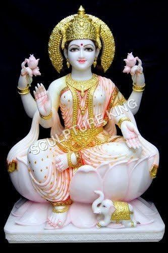 Multicolored Laxmi Maa Marble Statue