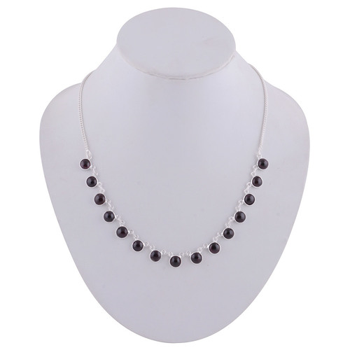 GARNET NATURAL GEMSTONE 925 STERLING SOLID SILVER ROUND CABOCHON STONE HANDMADE NECKLACE