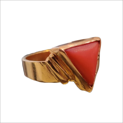 22K Yellow Gold Ring With Italian Red Coral