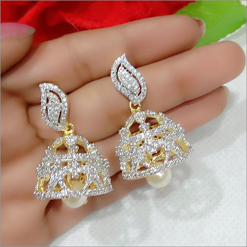 American Diamond And Pearl Imitation Jhumka Earrings