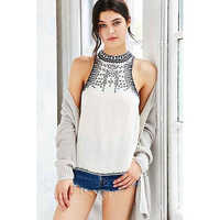Beaded Neck White Top