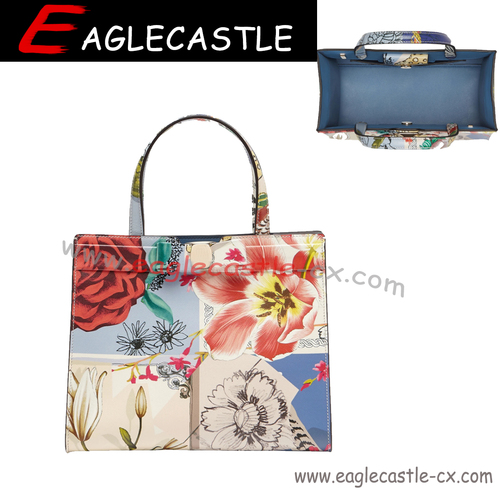 Female  Handbags Multi Color Printed Customized PU Ladies Tote Bag