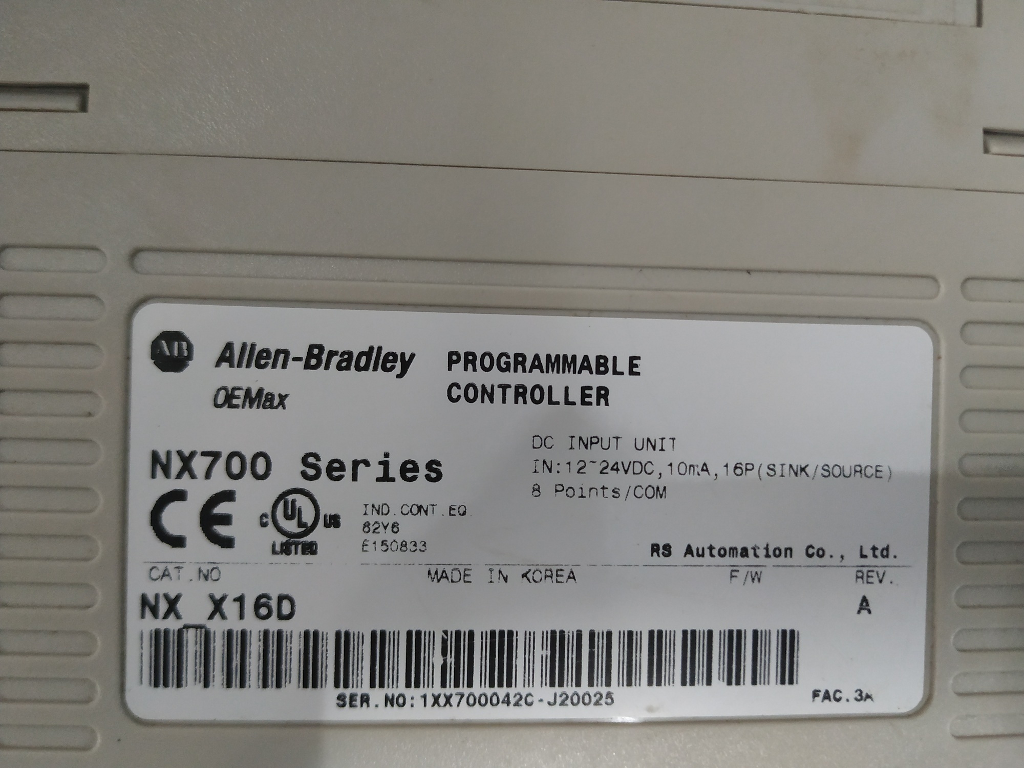 ALLEN BRADLEY DC INPUT MODULE NX X16D
