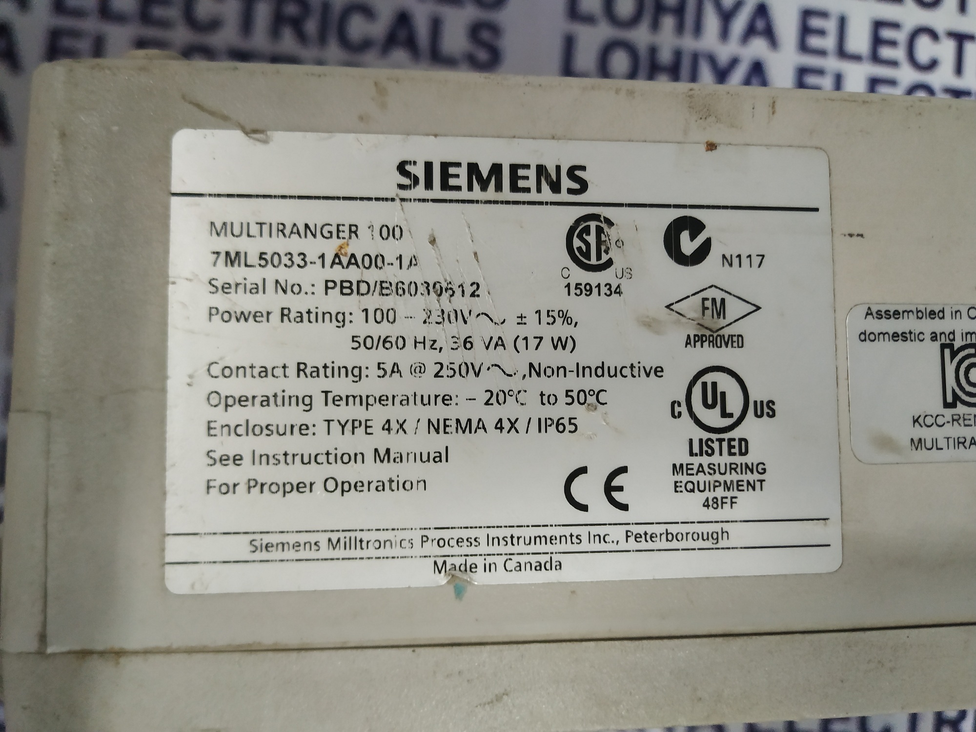 SIEMENS MULTIRANGER 100 TRANSMITTER 7ML5033-1AA00-1A