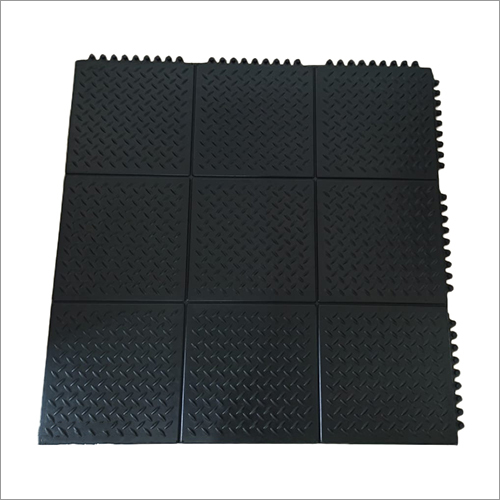 Diamond Chequered Rubber Mat - 40cm x 60cm x 7.5mm, Black | Hand Washable, Quick Drying, Machine Washable, 1kg, 14mm Thickness