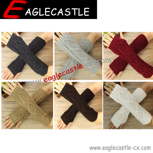 Women's Winter Rhombus Knitted Fingerless gloves Long Wrist Arm Knit Warm Mitten By EAGLECASTLE CO., LTD.