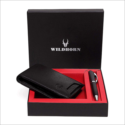 Mens Black Leather Wallet and Pen Combo Gift Pack