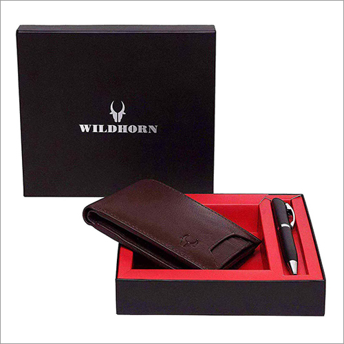 Mens Brown Leather Wallet and Pen Combo Gift Pack