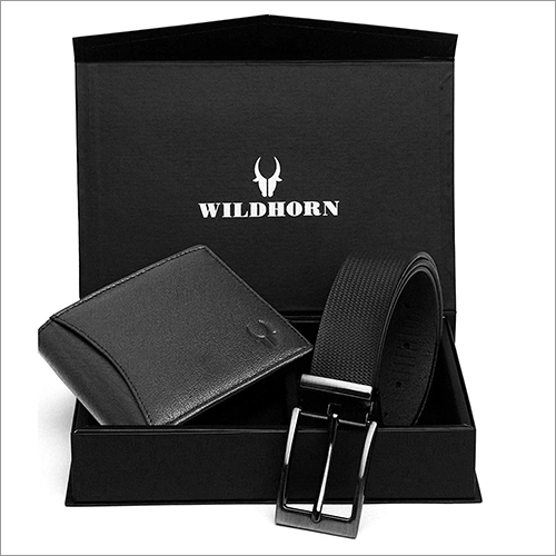 Mens Black Leather Wallet and Belt Combo Gift Pack