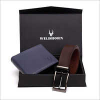 Mens Blue Leather Wallet and Belt Combo Gift Pack