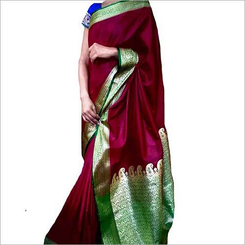 Red And Green Ladies Plain Sarees