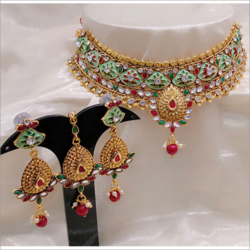 Kundan Heavy Meenakari Bridal Necklace Set With Maang Tikka