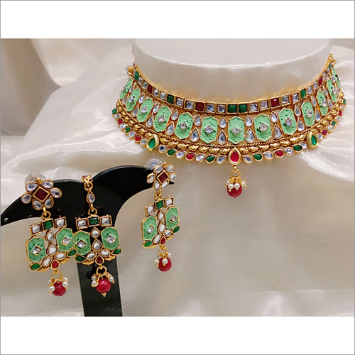Kundan Rhinestone  Lacquer And Beads Necklace Set Bridal Jewelry