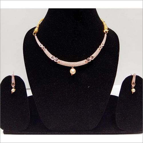 Rhinestone Imitation Indian & Western Necklace Set Color Rose Gold