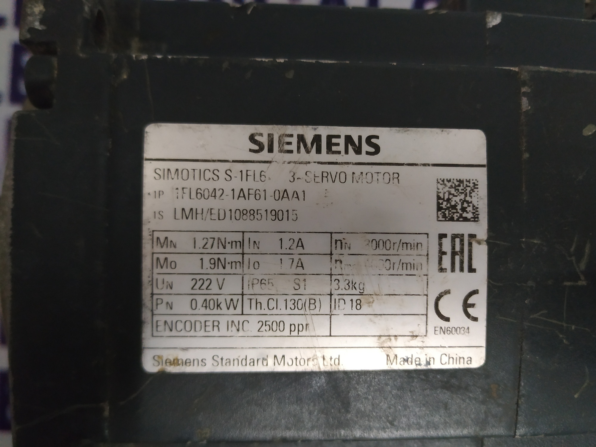 SIEMENS SERVO MOTOR 1FL6042-1AF61-0AA1