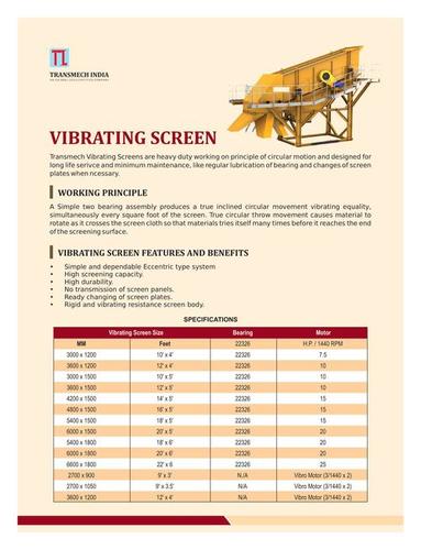 Vibrating Screen By TRANSMECH INDIA