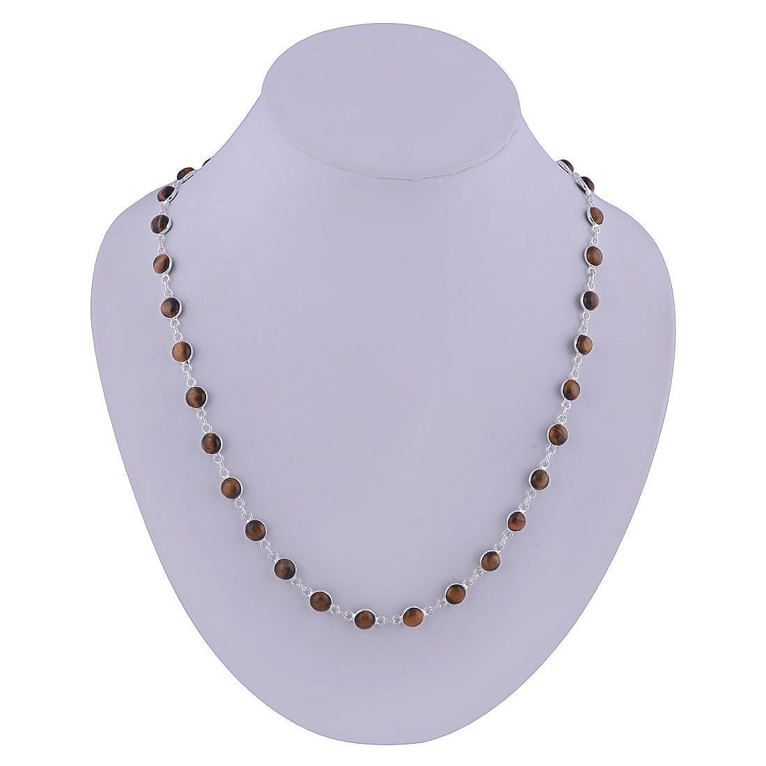 Tiger Eye Natural Gemstone 925 Sterling Solid Silver Round Cabochon Stone Handmade Necklace