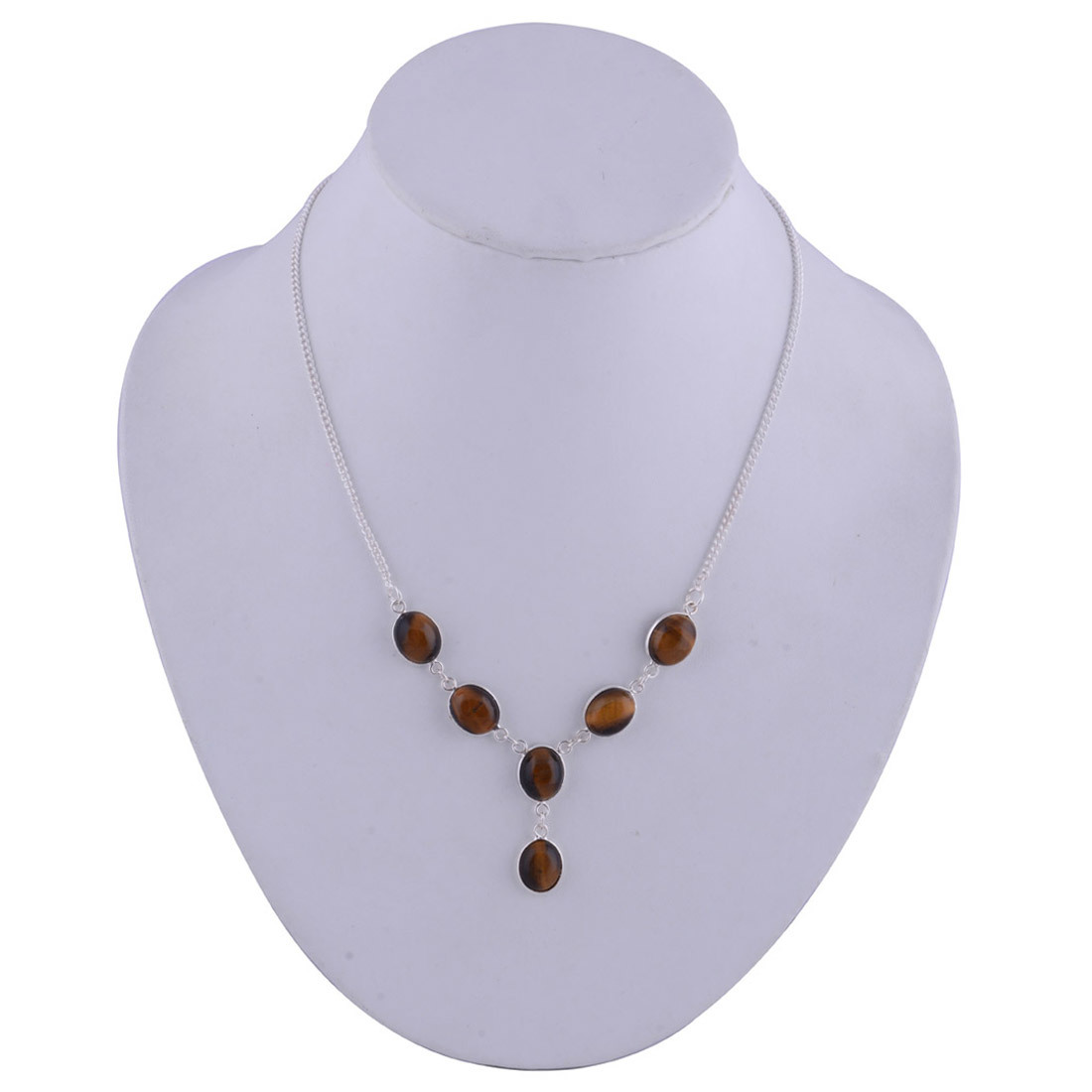 Tiger Eye Natural Gemstone 925 Sterling Solid Silver Oval Cabochon Stone Handmade Necklace