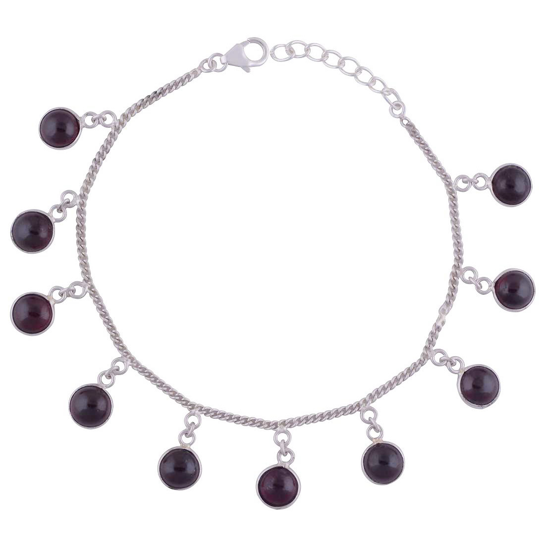 Garnet Natural Gemstone Round 925 Sterling Solid Silver Handmade Anklet