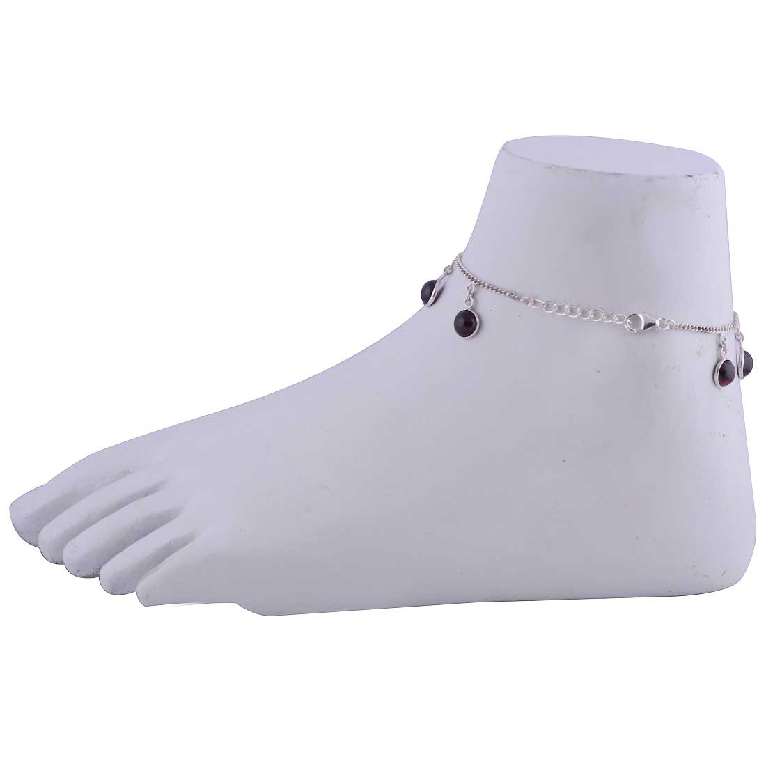 Garnet Natural Gemstone Round 925 Sterling Solid Silver Handmade Anklet