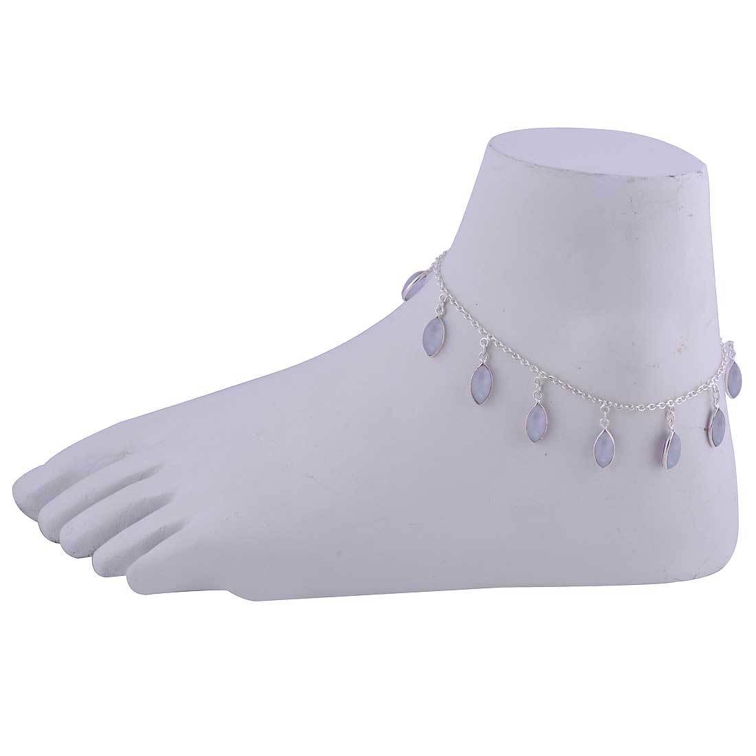 Amethyst Natural Gemstone Marquise 925 Sterling Solid Silver Handmade Anklet