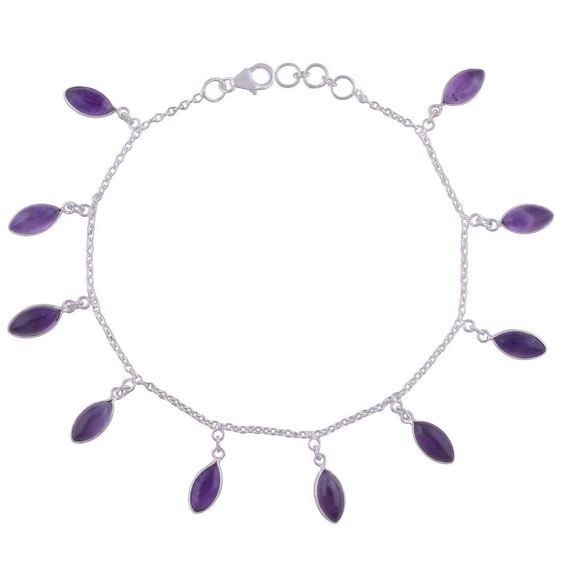 Amethyst Natural Gemstone Marquise 925 Sterling Solid Silver Handmade Anklet