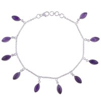 Amethyst Natural Gemstone Marquise 925 Sterling Solid Silver Handmade Anklet