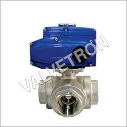 Electrical Actuator Operated 3 Way Ball Valve - Color: Blue