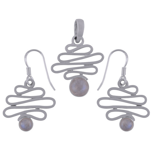 Rainbow Natural Gemstone Round 925 Sterling Solid Silver Handmade Earrings & Pendant Set