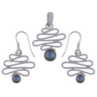 Rainbow Natural Gemstone Round 925 Sterling Solid Silver Handmade Earrings & Pendant Set