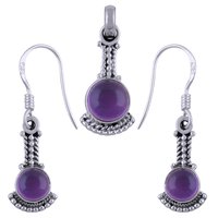 Garnet Natural Gemstone Round 925 Sterling Solid Silver Handmade Earrings & Pendant Set
