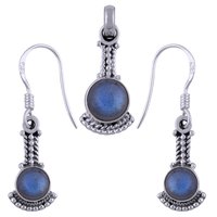 Garnet Natural Gemstone Round 925 Sterling Solid Silver Handmade Earrings & Pendant Set